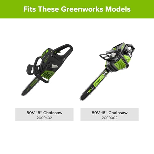 Greenworks 18-inch chain display shows 38 LP pitch detail.