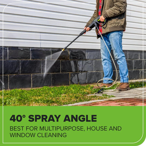 Greenworks 40-degree nozzle for broad patio and walkway coverage.