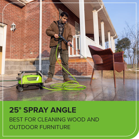 Greenworks turbo nozzle included for tough grime removal.