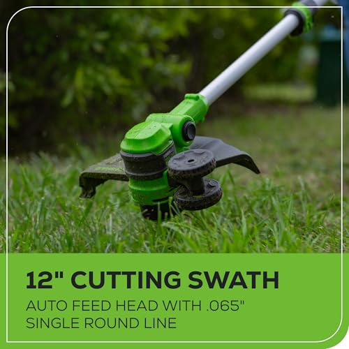Greenworks 24V battery powers 150 plus tools for flexible cordless yard work.