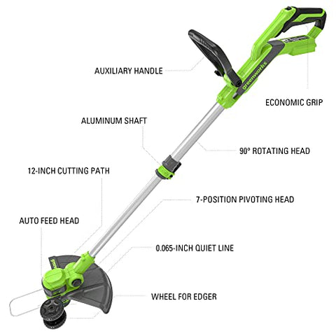 Greenworks 24V leaf blower delivering 320 CFM power for quick debris clearing.