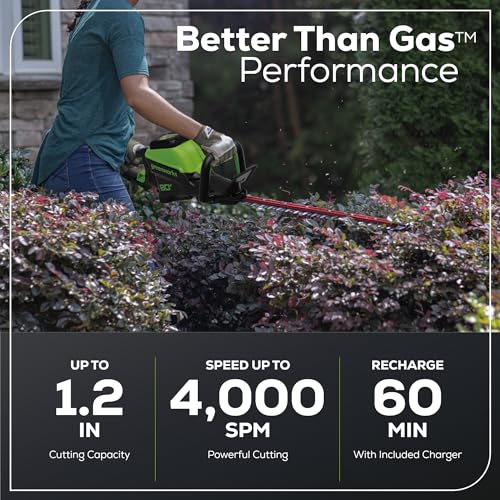 Greenworks 2A charger for hedge trimmer ensures quick, reliable top-ups.