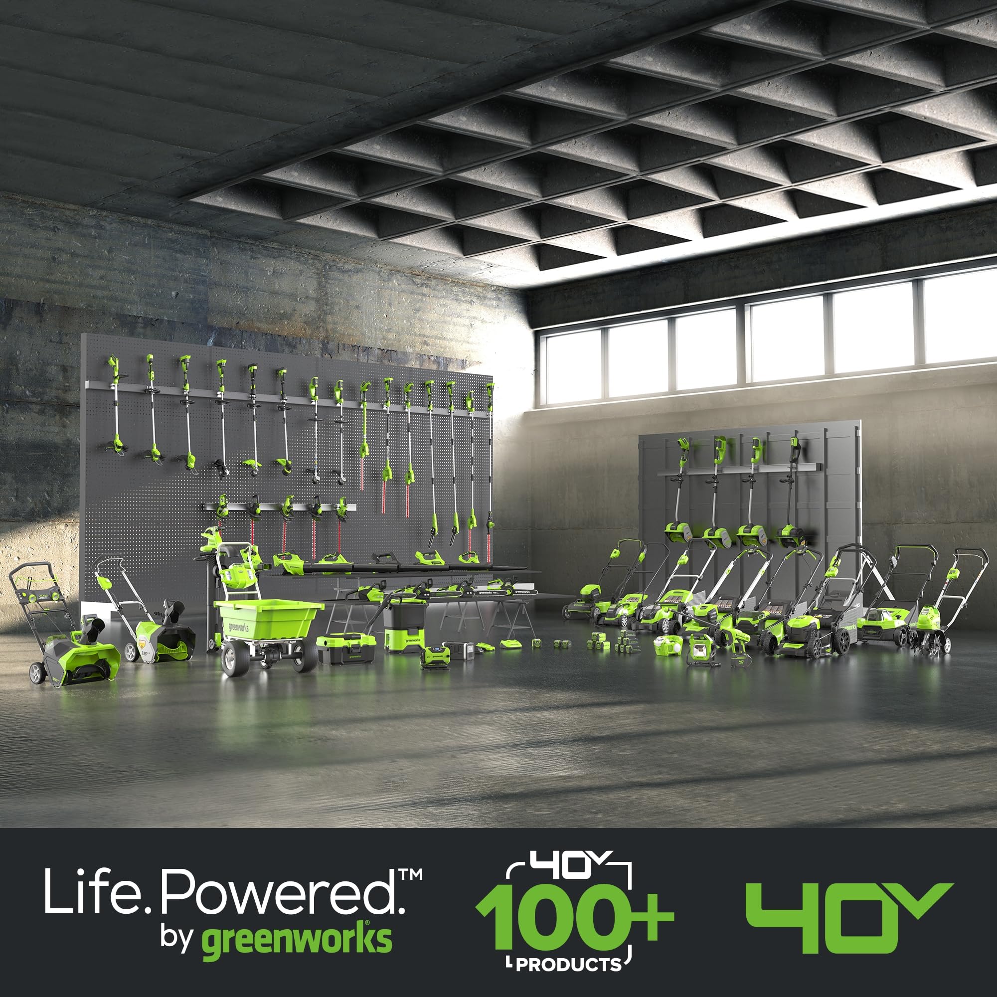 Greenworks 30-percent lighter design reduces fatigue during long sessions.