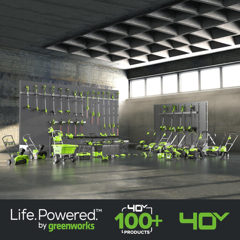Greenworks 30-percent lighter design reduces fatigue during long sessions.