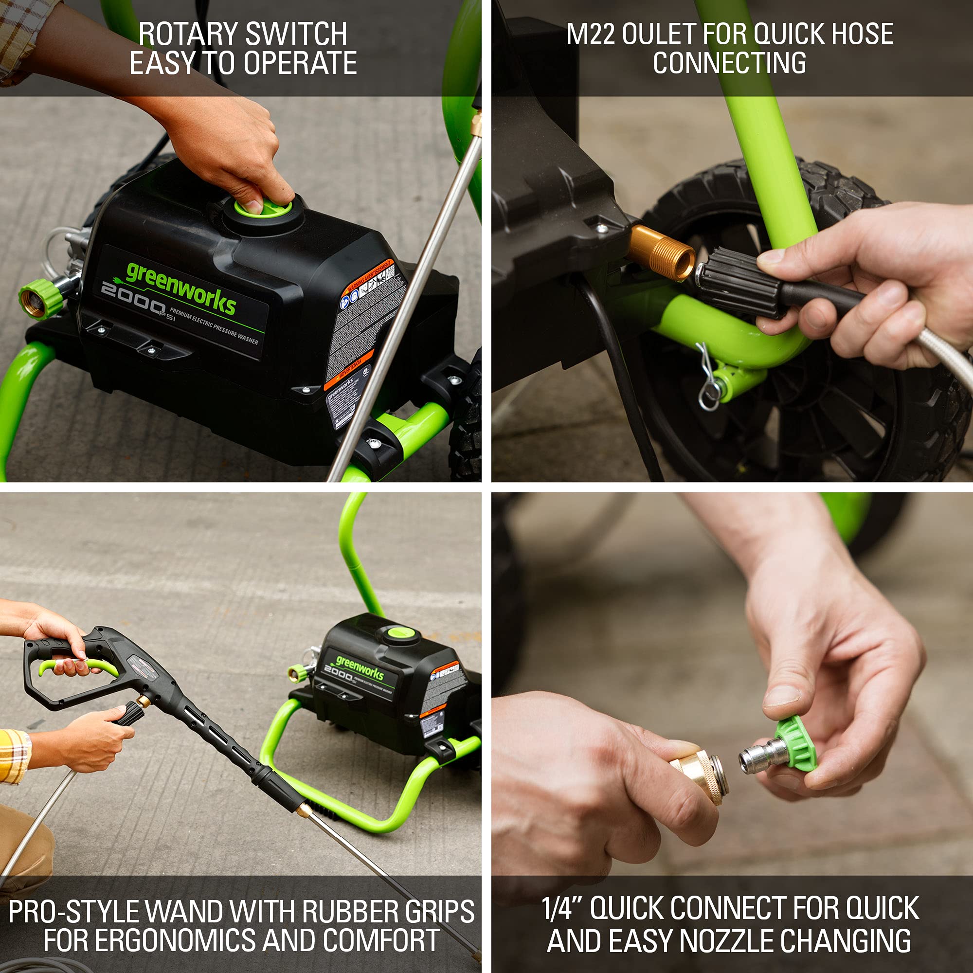 Greenworks 35 ft power cord with inline GFCI for outdoor outlets.