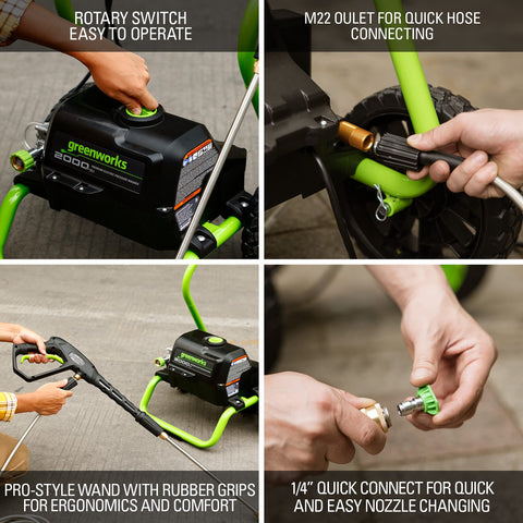Greenworks 35 ft power cord with inline GFCI for outdoor outlets.