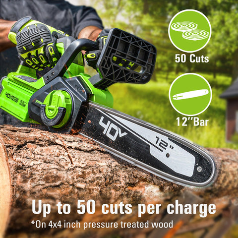 Greenworks 40V battery and charger included for ready-to-use setup.