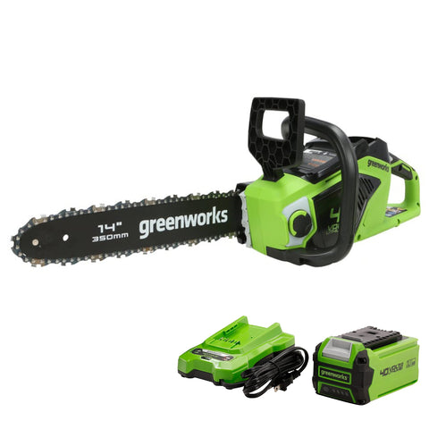 Greenworks 40V 14-Inch chainsaw bar in action for fast, clean cuts