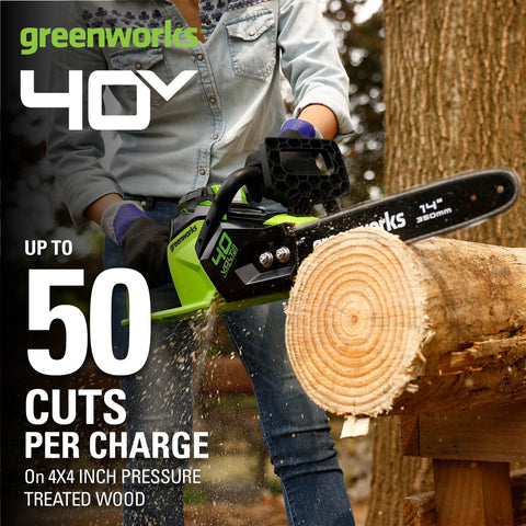Greenworks 40V 14-Inch chainsaw push button start for easy operation