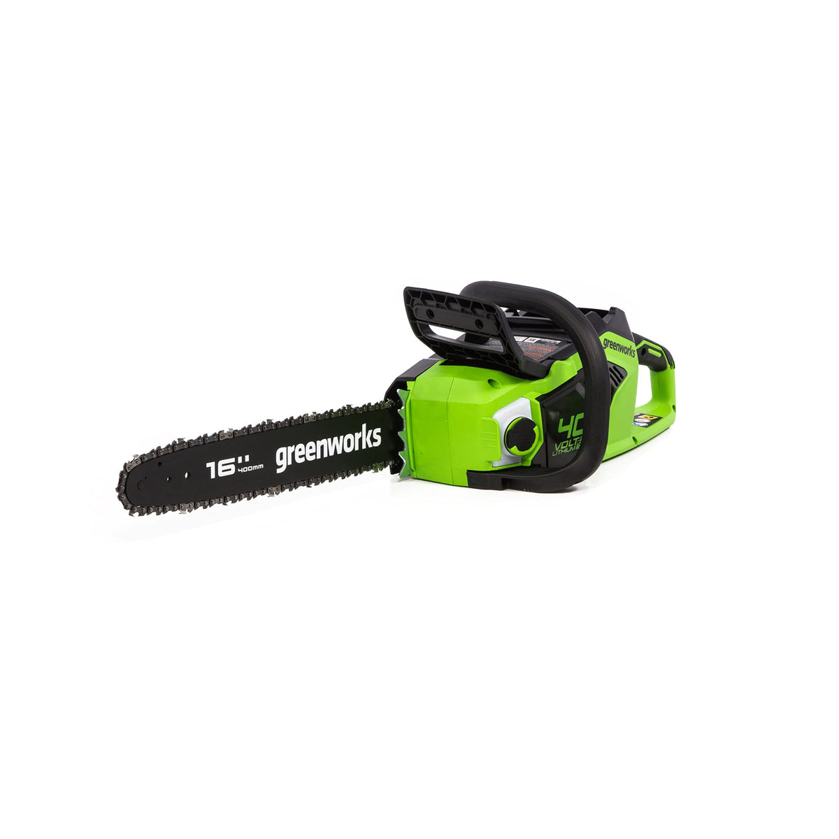 Greenworks 40V 16in Chainsaw Gen2 for efficient tree cutting and firewood prep.