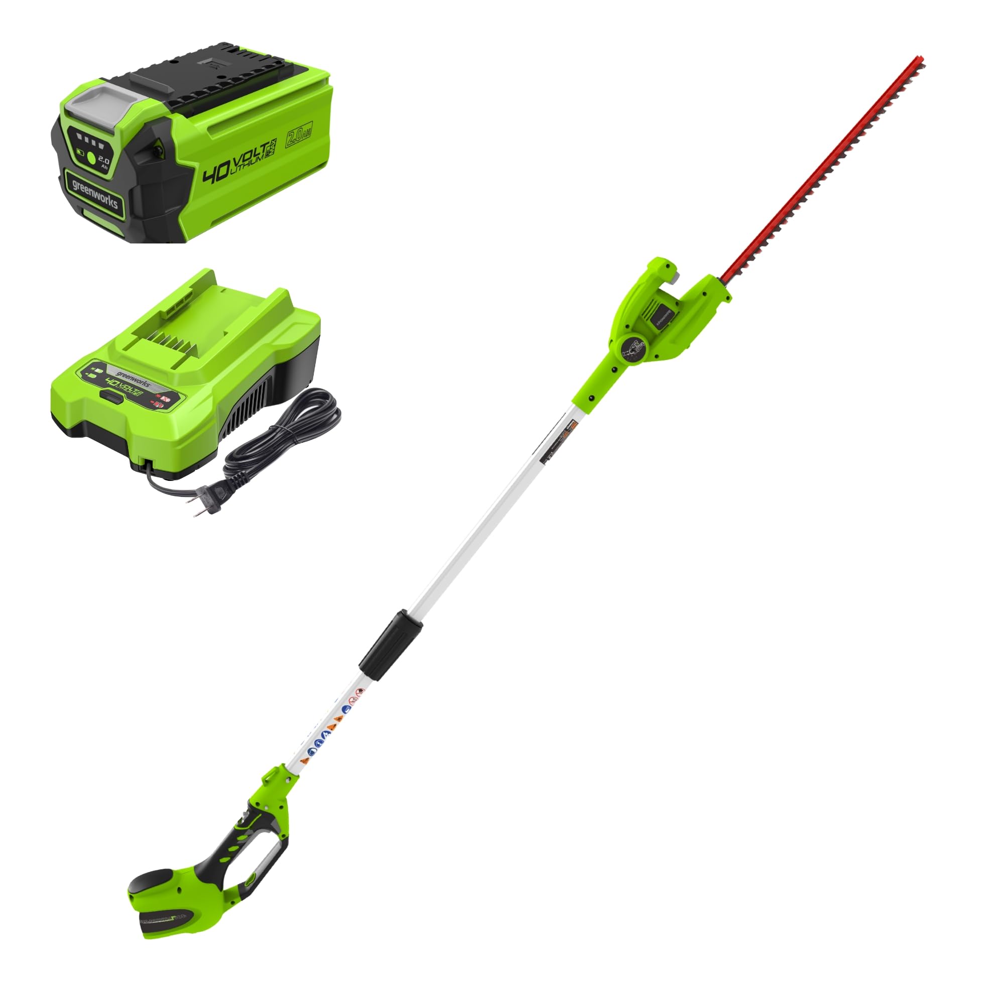 Greenworks 40V hedge trimmer body with ergonomic design for easy trimming.