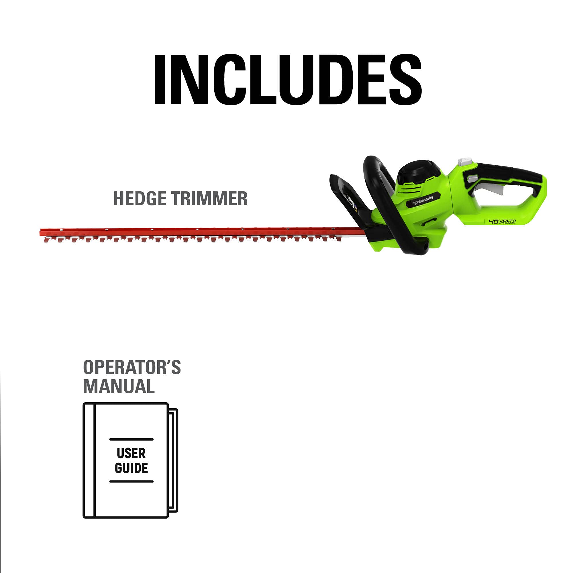 Greenworks 40V hedge trimmer lightweight design reduces fatigue.