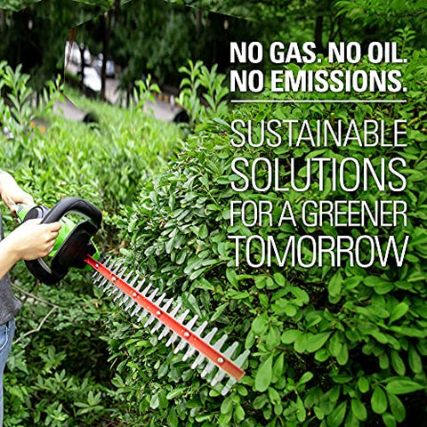 Greenworks 40V hedge trimmer no fuel needed for simple starts.