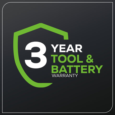 Greenworks 3-year warranty—no registration required.