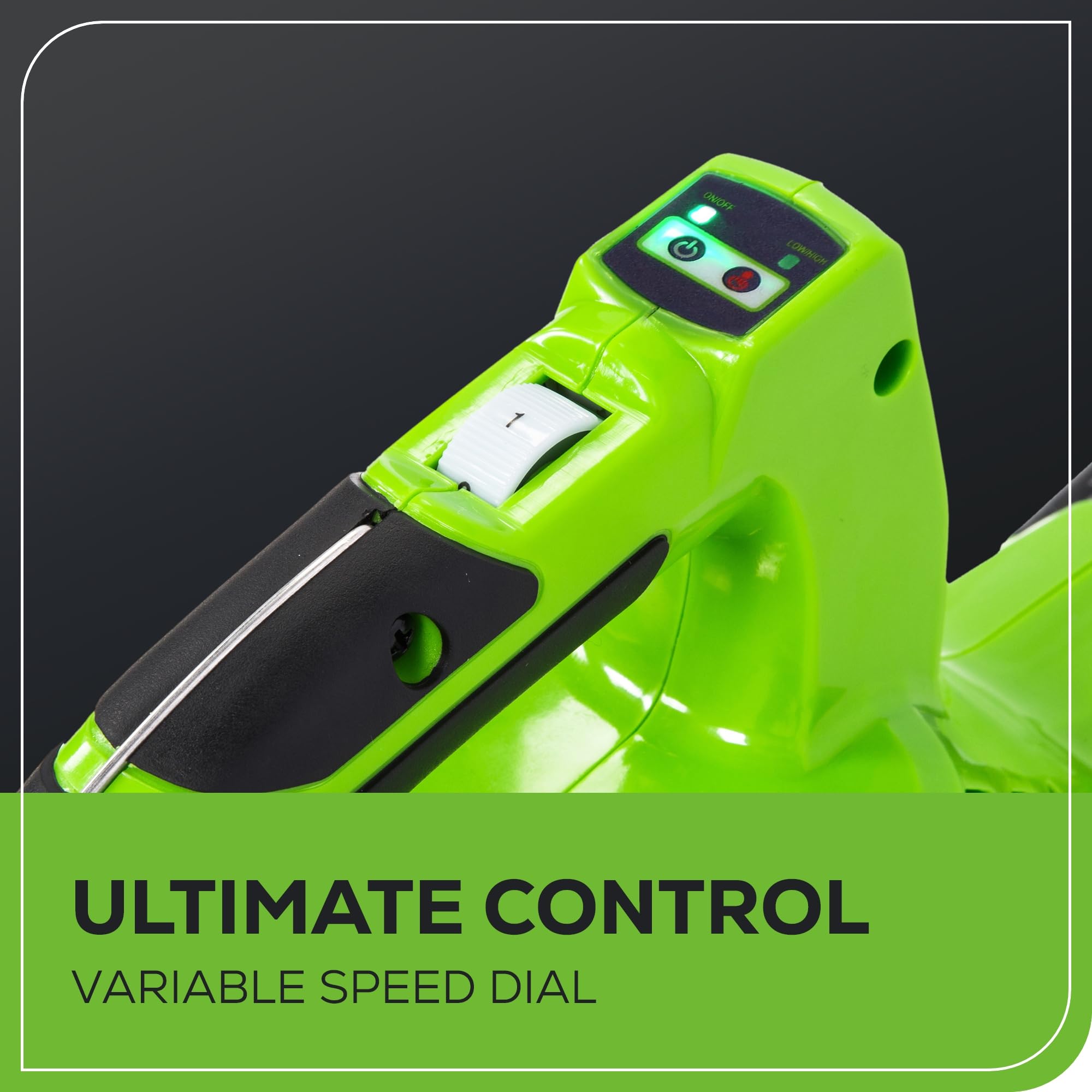 Greenworks 7.3 lb tool balances comfortably for extended sessions.