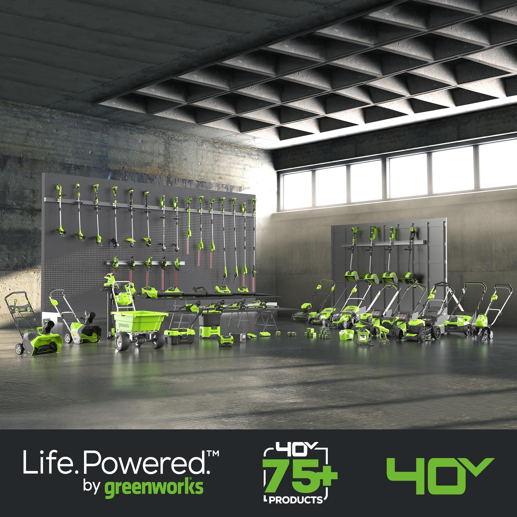 Greenworks 40V axial leaf blower demonstrates ecosystem compatibility with other tools.