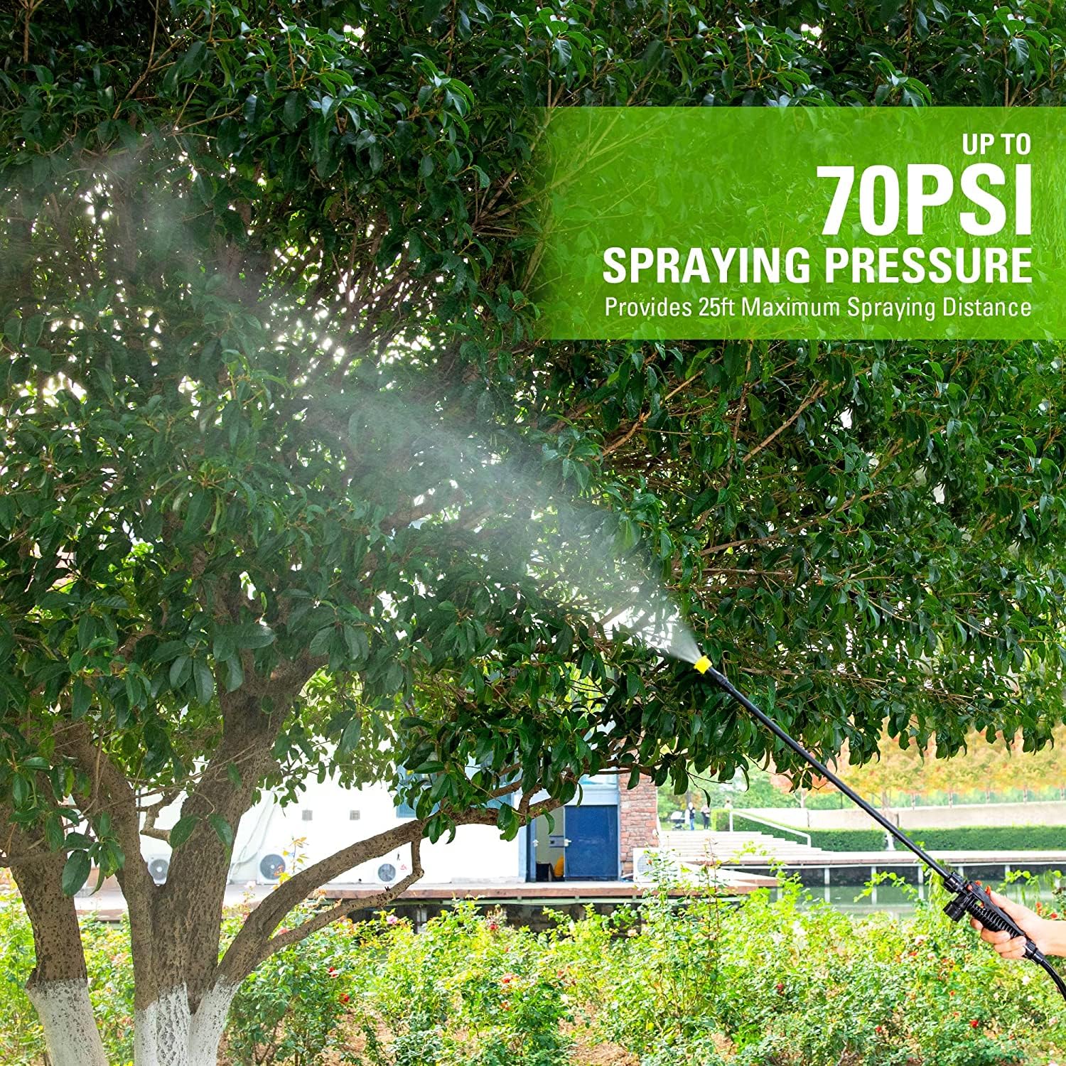 Greenworks 40V backpack sprayer compatible with 40V battery for consistent power.