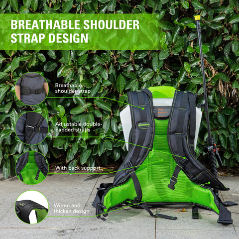 Greenworks 40V backpack sprayer ergonomic straps reduce fatigue during long tasks.