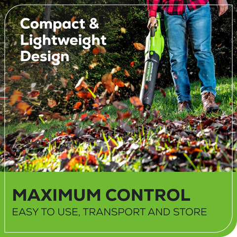 Greenworks 40V brushless blower operates quietly at 78 dB for peaceful early-morning tasks