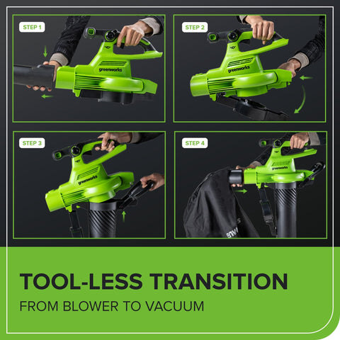 Greenworks 40V blower-vacuum compatible with 5.0Ah/8.0Ah batteries.