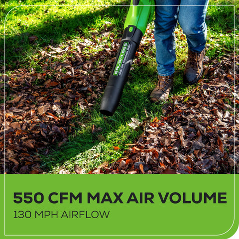 Greenworks cordless design enabling cleanup without cords on patios and sidewalks