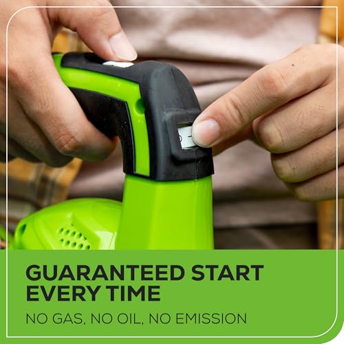 Greenworks 40V blower ergonomic grip enhances control.