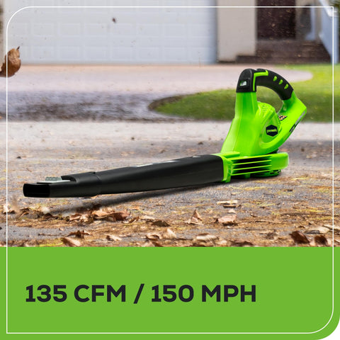 Greenworks 40V blower operates quietly for comfortable use.