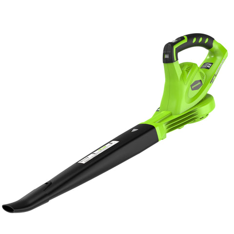 Greenworks 40V leaf blower with sweeper tip clears patio leaves quickly