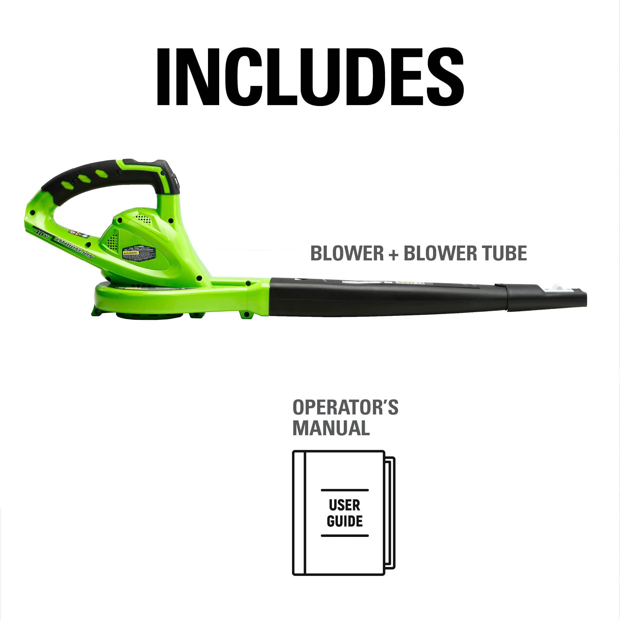 Greenworks 40V packaging and manual included with tool