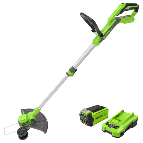 Greenworks 40V trimmer assembled for easy start and low maintenance.