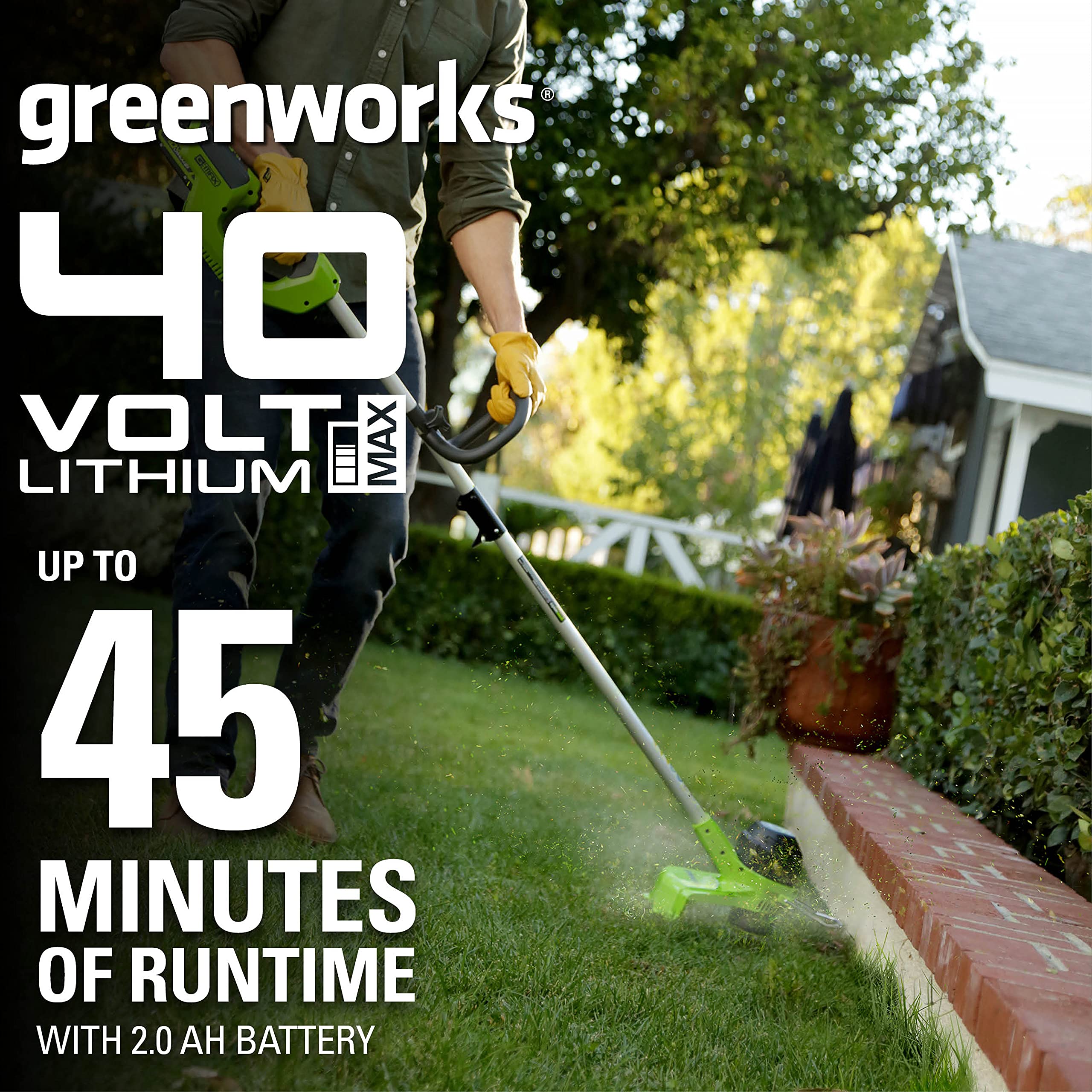 Greenworks 40V variable speed control for edging or trimming.