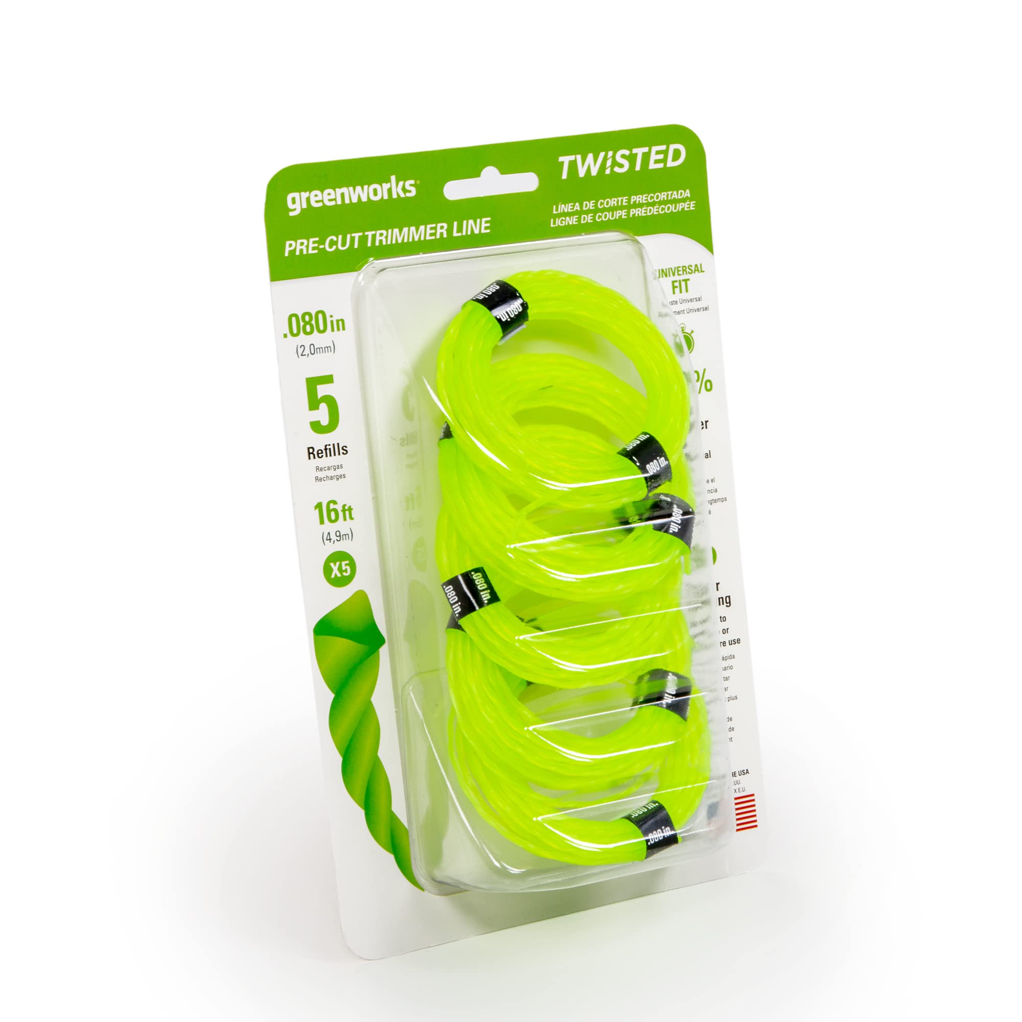 Greenworks five 16-foot coils provide easy refills and steady performance.