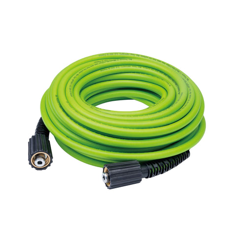 Greenworks 50ft high-pressure hose coiled for quick outdoor cleaning tasks
