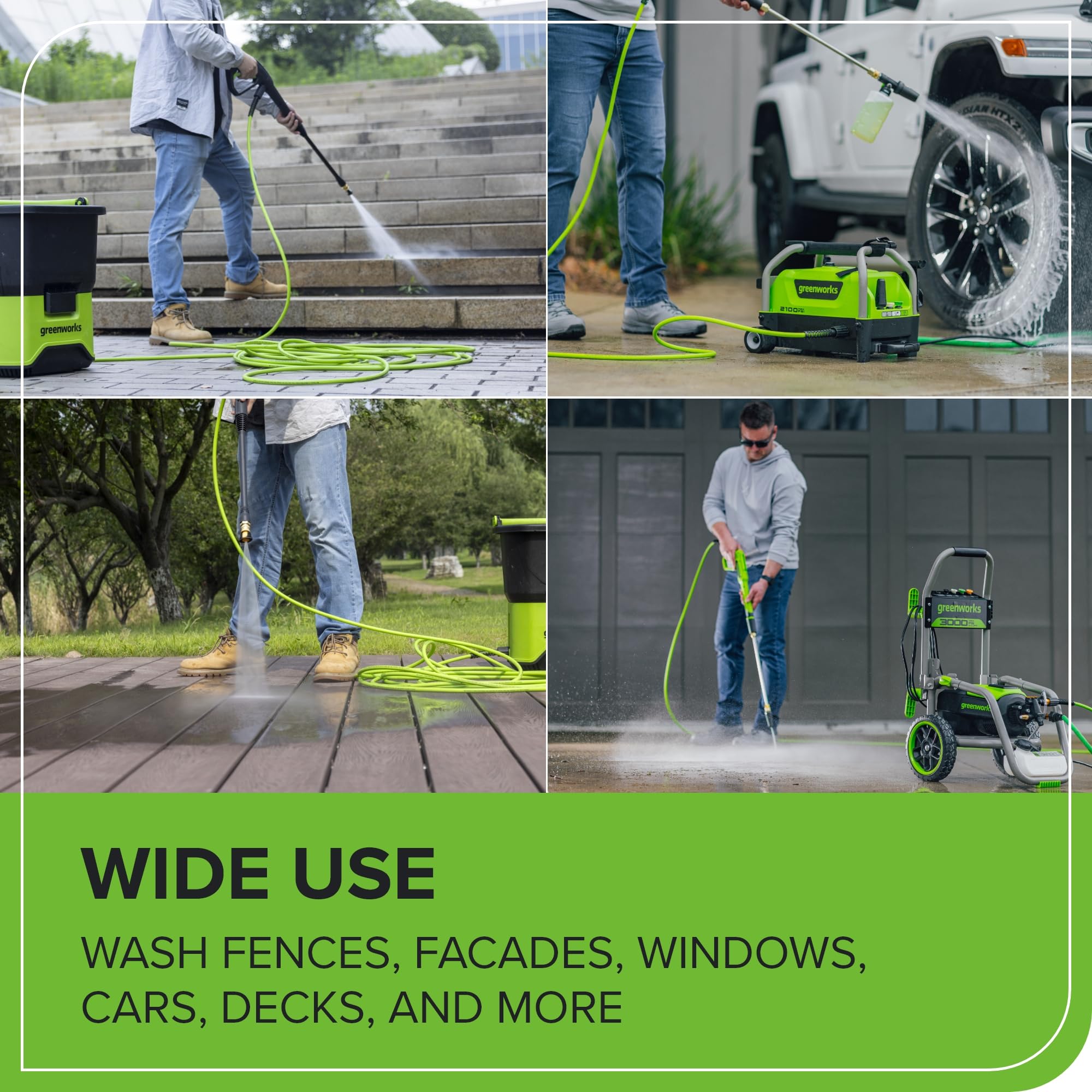 Greenworks 50ft high-pressure hose ready for garage and garden washing
