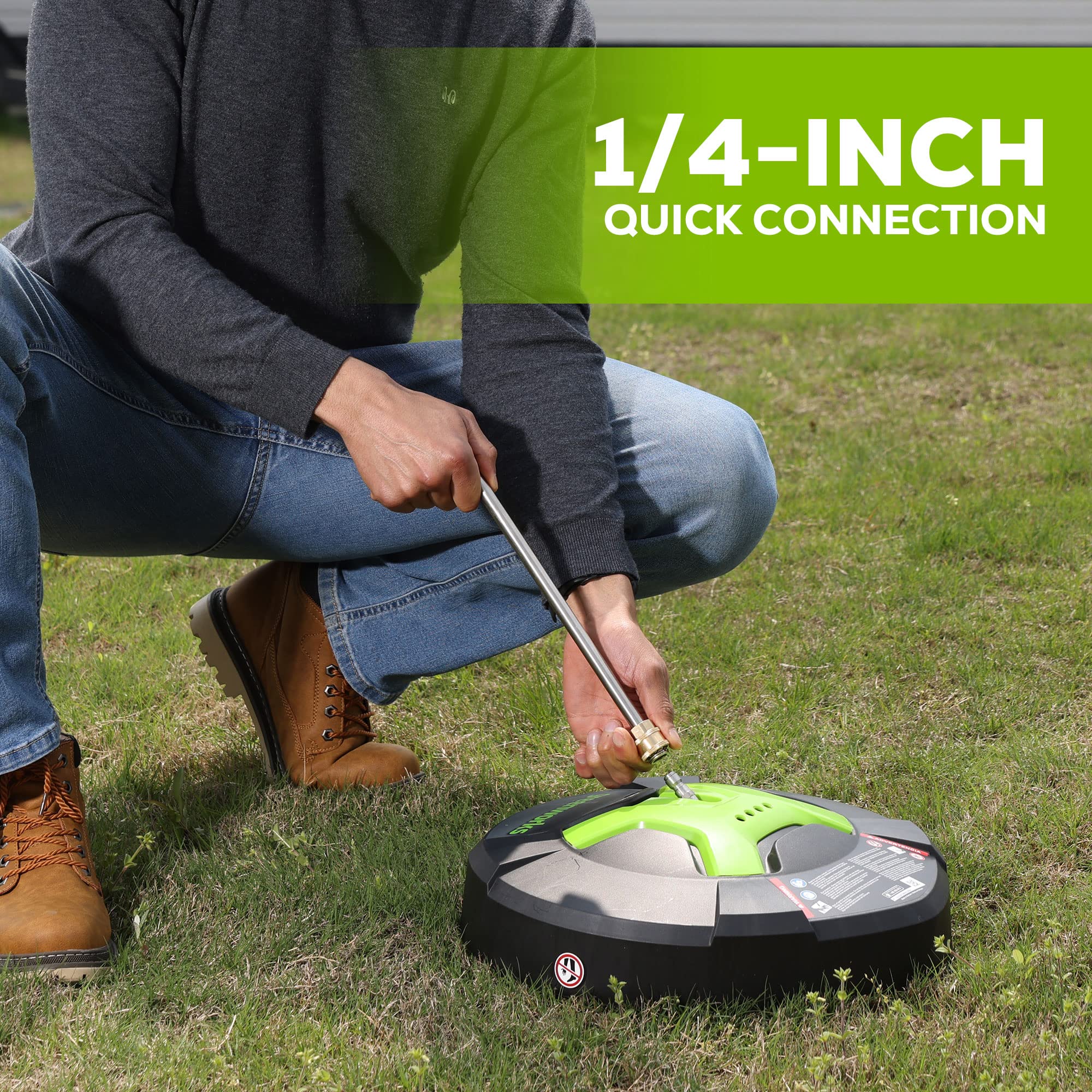 Greenworks 5210902 quick-connect fits most pressure washers for versatile use.