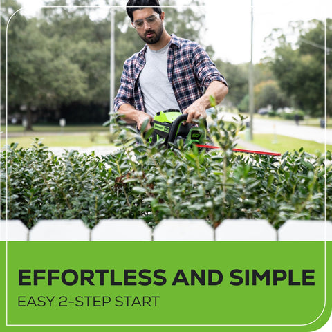 Greenworks 60V hedge trimmer quick-charge feature and efficiency