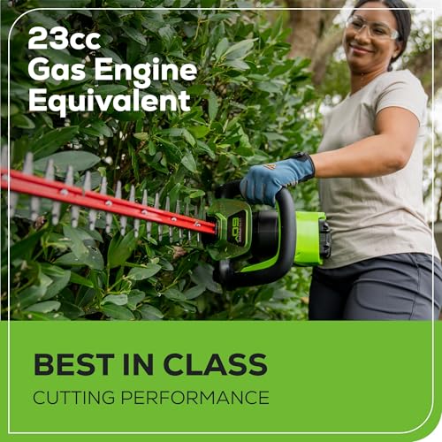 Greenworks 60V hedge trimmer wrap-around front handle for comfort