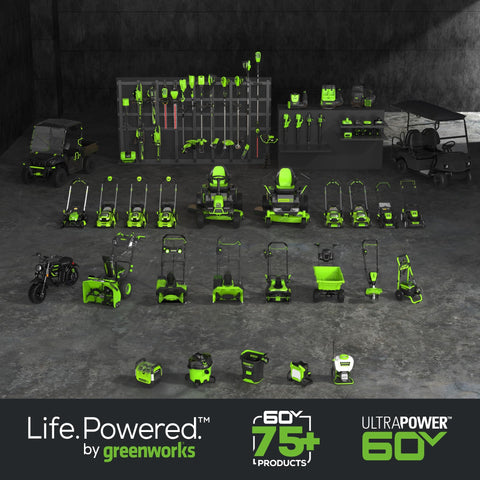 Greenworks 60V battery included for quick-start yard projects.