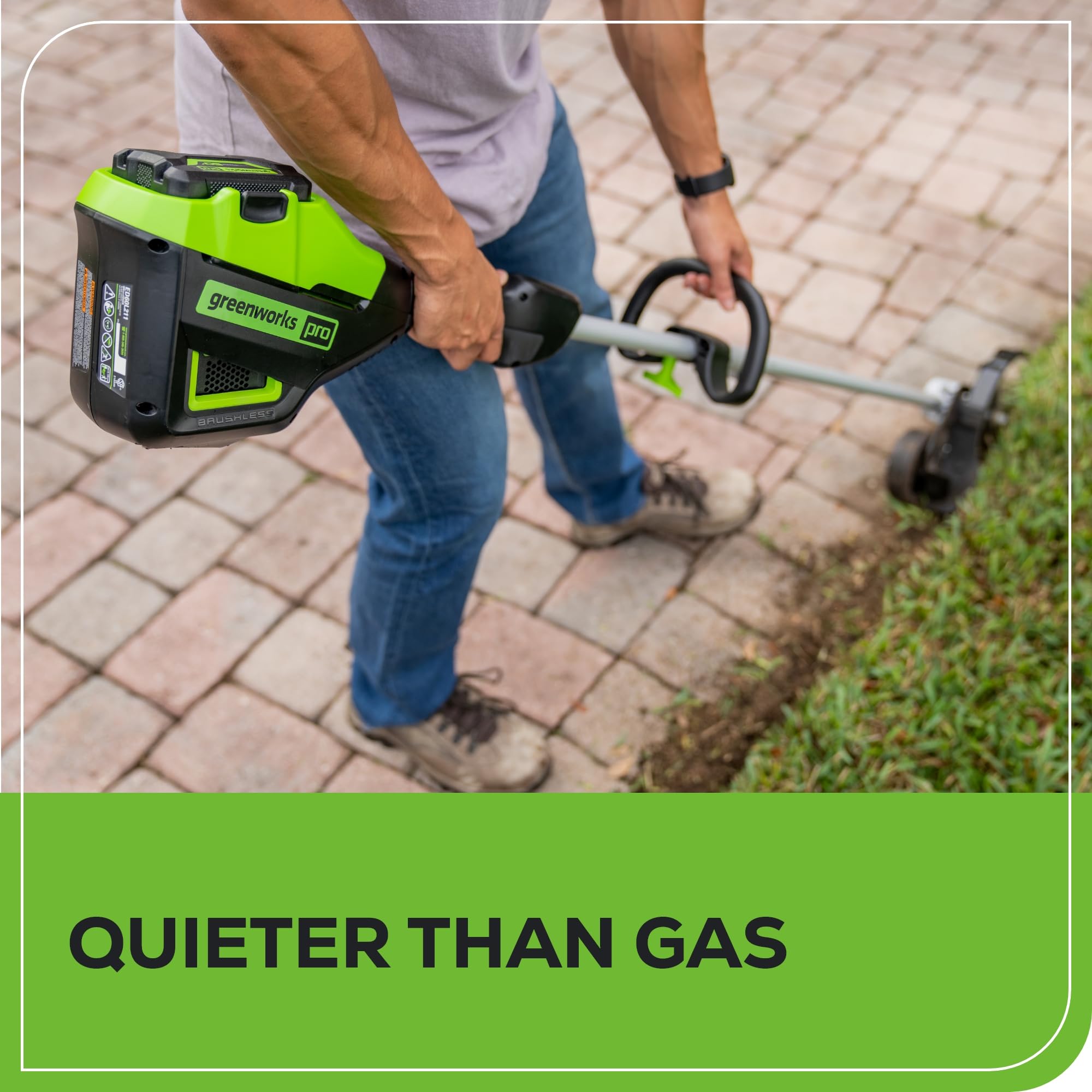 Package includes Greenworks 60V battery and charger for cordless use.