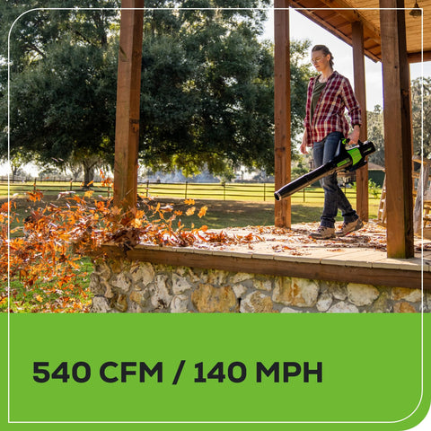 Greenworks 60V lightweight design for comfortable one-hand operation.