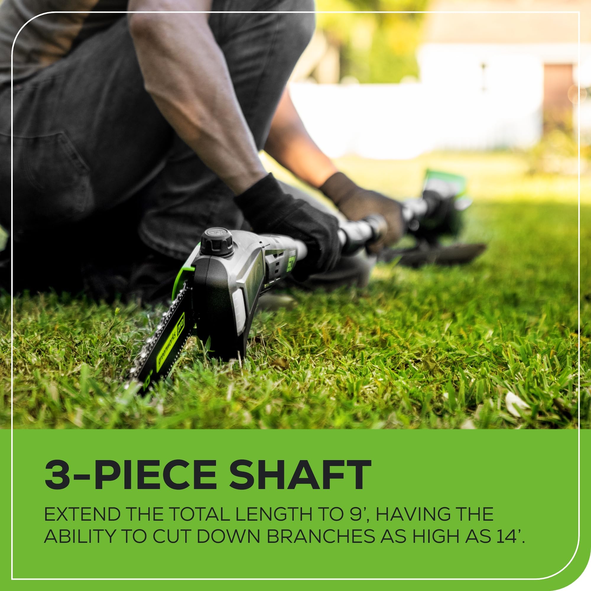 Greenworks 60V pole saw 2.0Ah battery powers countless pruning sessions.