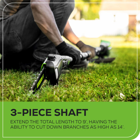 Greenworks 60V pole saw 2.0Ah battery powers countless pruning sessions.