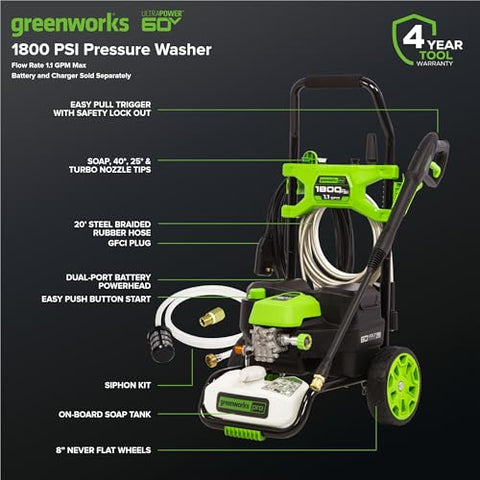 Greenworks 60V pressure washer auto-switch feature maintains continuous cleaning