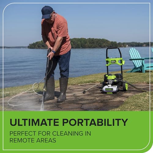 Greenworks 60V pressure washer self-primed hose draws water from multiple sources