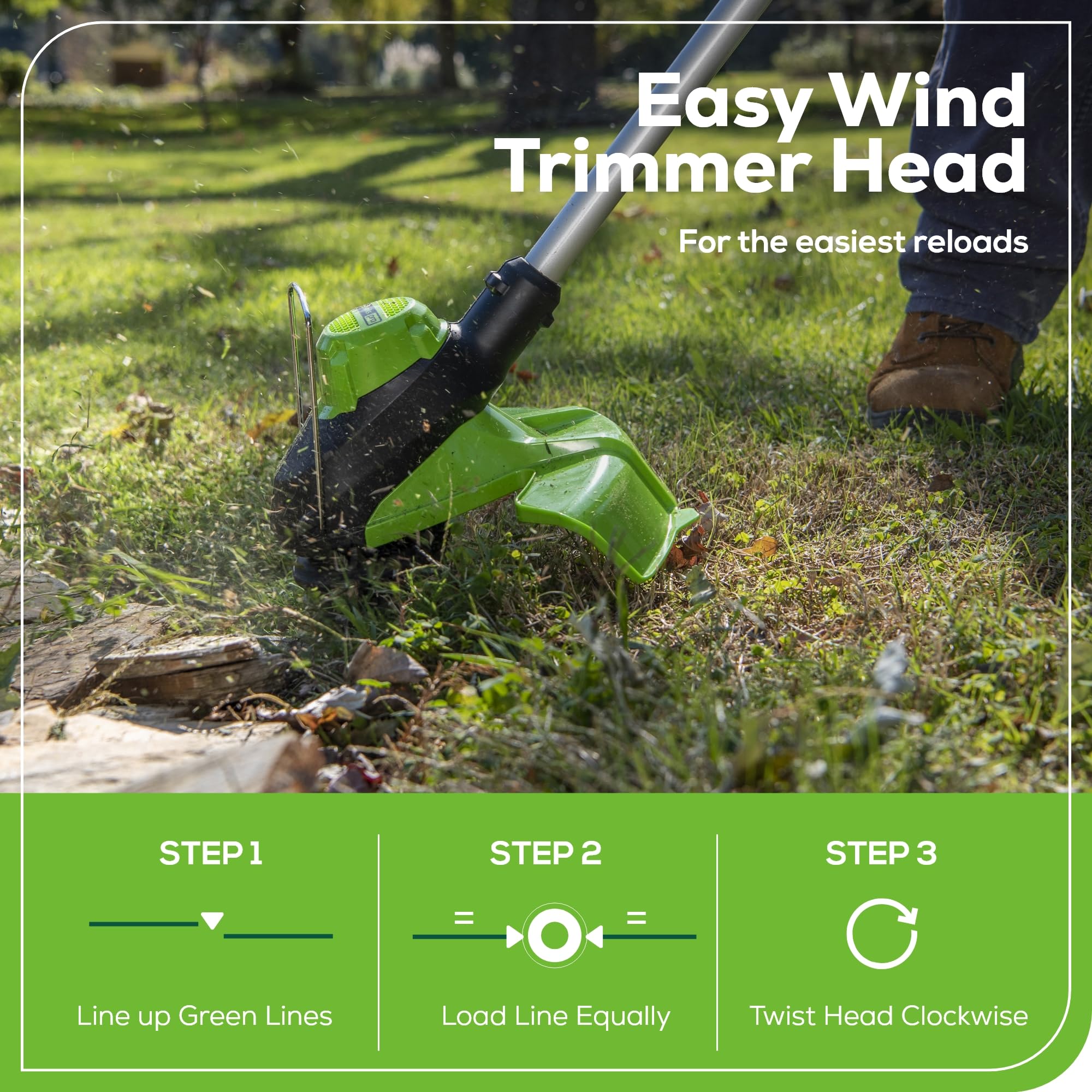 Greenworks 60V trimmer ergonomic handle reduces fatigue during long sessions.
