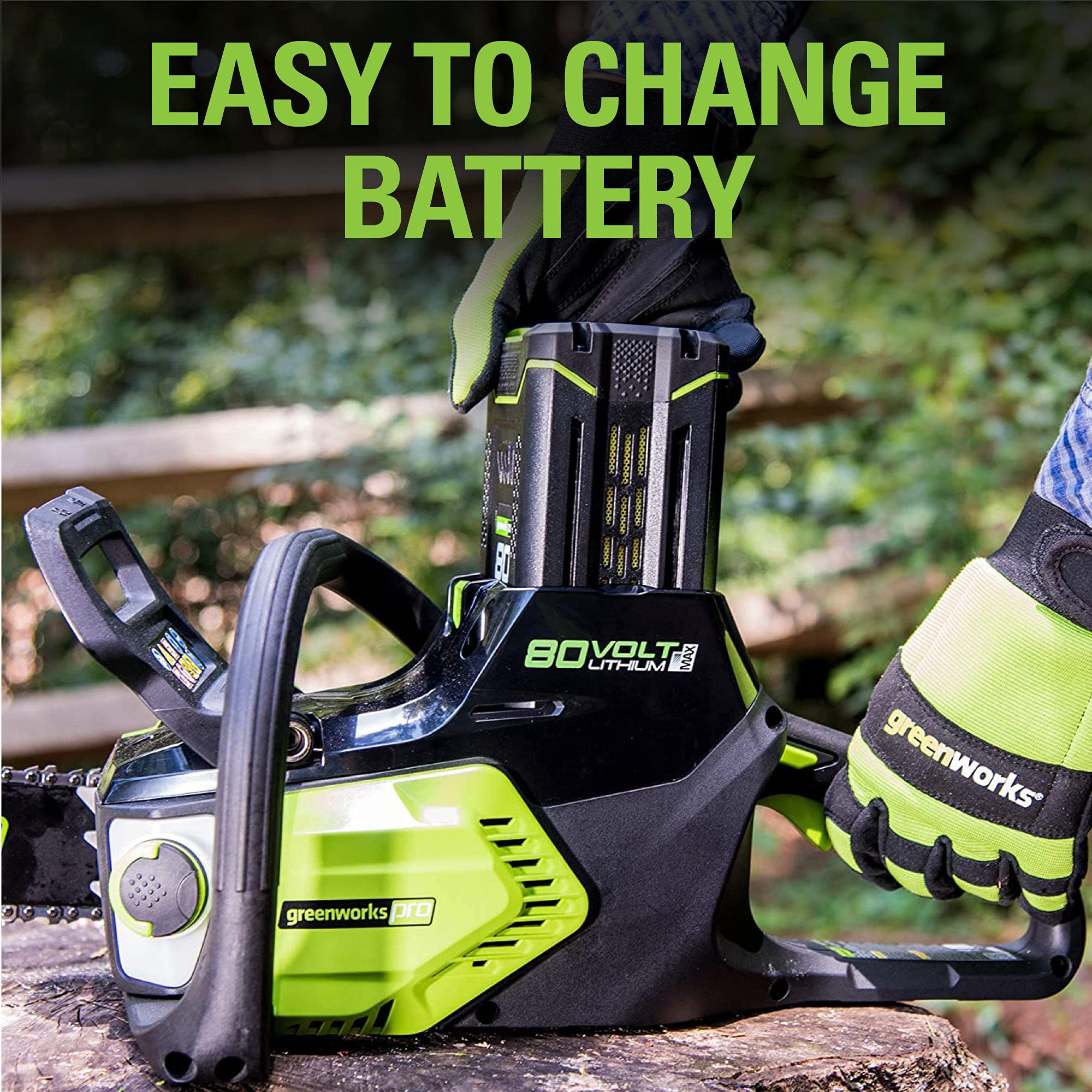 GreenWorks 80V 16-Inch chainsaw lightweight design reduces fatigue.