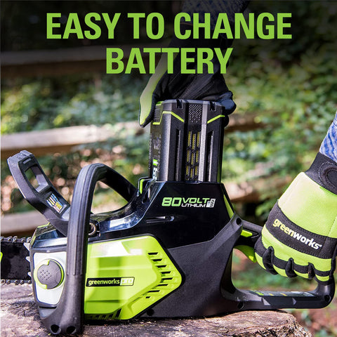 GreenWorks 80V 16-Inch chainsaw lightweight design reduces fatigue.