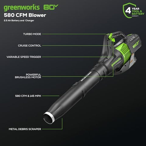 Greenworks 80V blower with battery and charger included