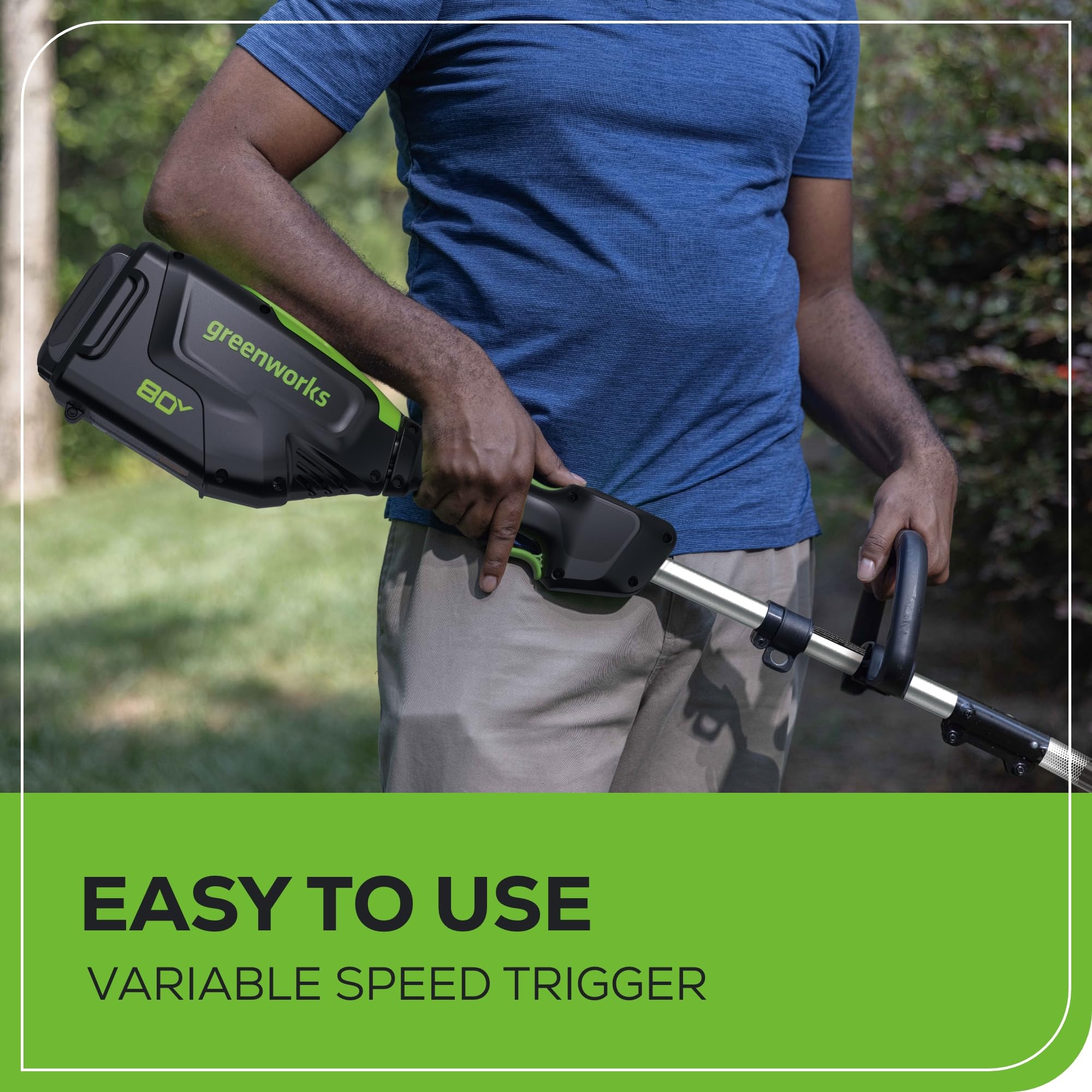 Greenworks 80V edger ergonomic tri-grip design enhances control and comfort.