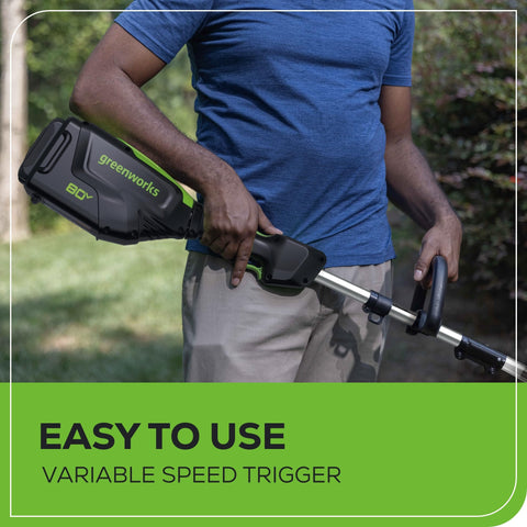 Greenworks 80V edger ergonomic tri-grip design enhances control and comfort.